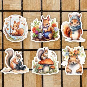 Cottagecore Squirrel Sticker Pack of 6 Vinyl Stickers Waterproof Sticker Set